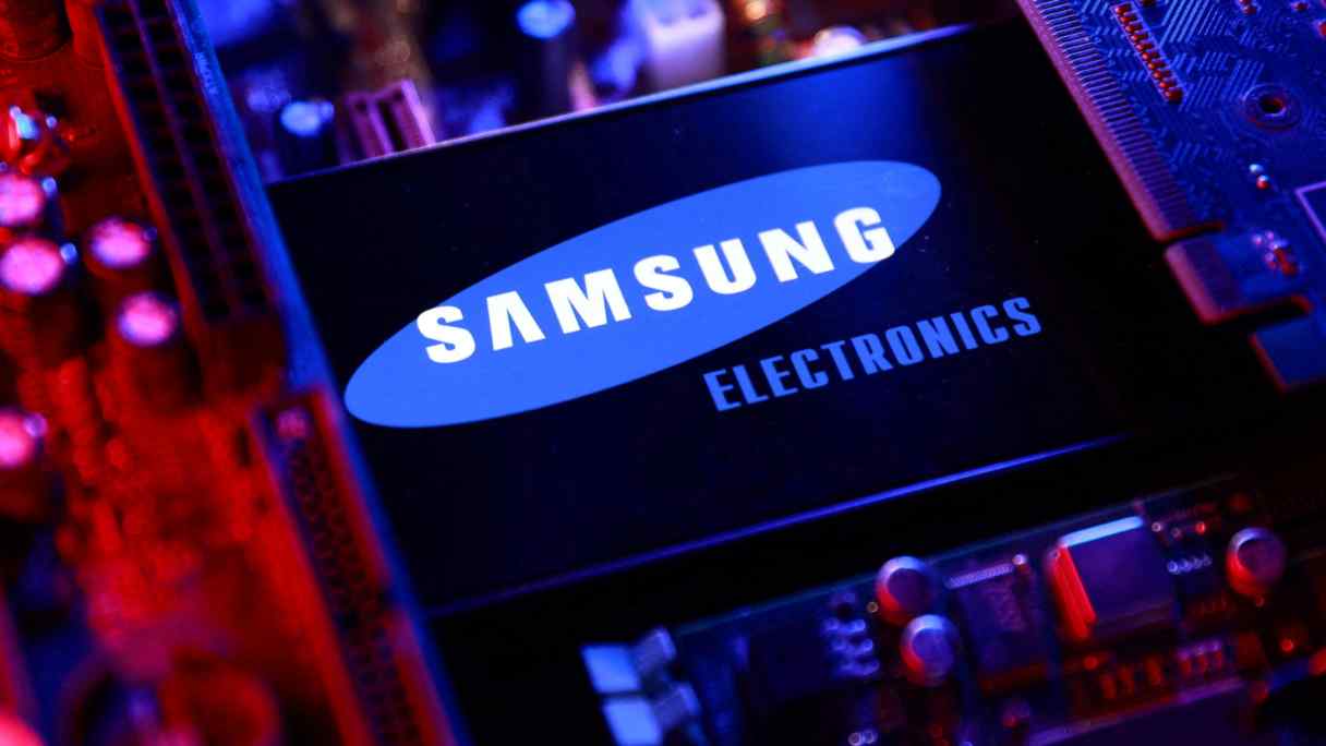 A Samsung Electronics logo and a computer motherboard appear in this illustration taken Aug. 25.